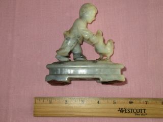 Antique Chinese Soapstone Carving Figurine Sculpture Boy Feeding Duck 5 