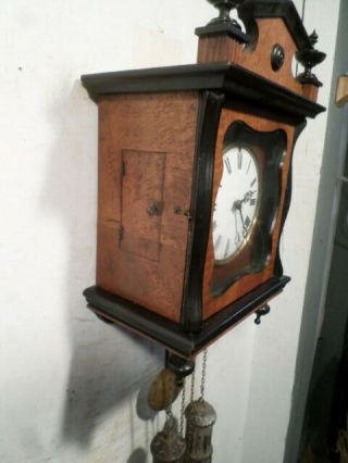 Early 1875 German Wag on the Wall Clock - - Wooden Plates - ' Bullet ' Weights 4