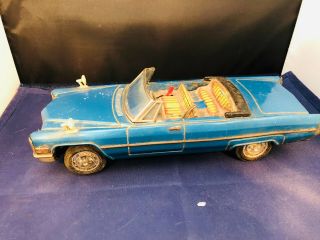 Vintage Tin Blue Cadillac Gear Shift Car Japan Battery Operated Toy Barn Find