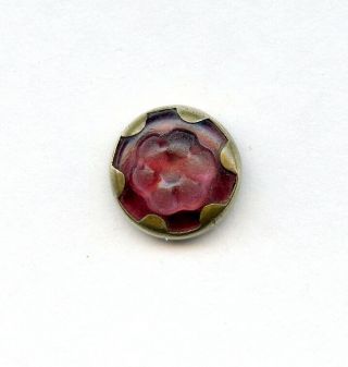 Waistcoat Button - Pink Glass Flower Set In Metal W/ Prong - Like Border - - 9/16 "