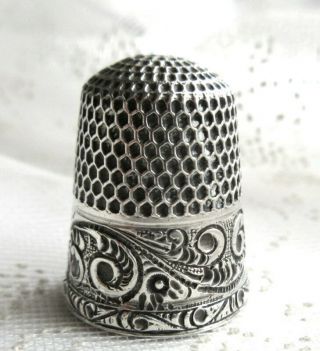 Antique Victorian Peacock Feathers Motif Sterling Silver Thimble Signed " B "