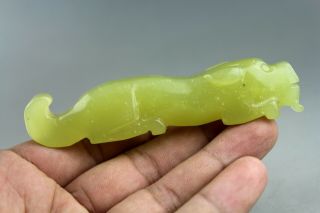3.  8  China Old Green Jade Chinese Hand - Carved Beast Statue Lord Xinling 0534