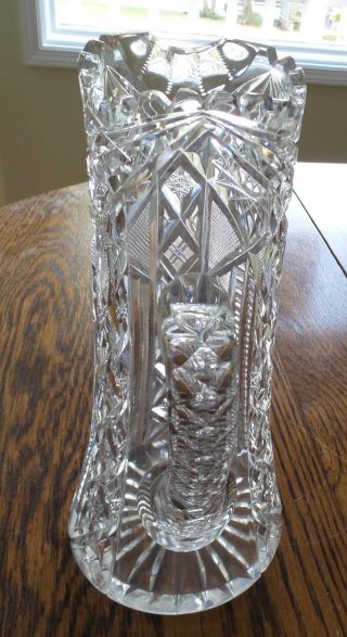 ANTIQUE AMERICAN BRILLIANT CUT CRYSTAL PITCHER BEVELED APPLIED HANDLE 2