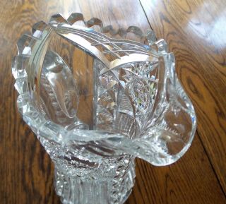 ANTIQUE AMERICAN BRILLIANT CUT CRYSTAL PITCHER BEVELED APPLIED HANDLE 5