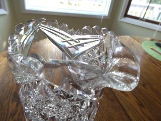 ANTIQUE AMERICAN BRILLIANT CUT CRYSTAL PITCHER BEVELED APPLIED HANDLE 6