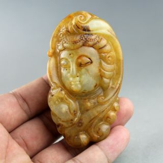 3.  1  China Old Jade Chinese Hand - Carved Kwan - Yin Statue Jade Pendant 2148