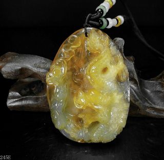 100 Natural Hand - Carved Chinese Jade Pendant Jadeite Necklace Dragon&ruyi 245e