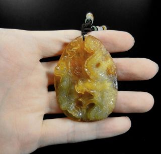 100 Natural Hand - carved Chinese Jade Pendant jadeite Necklace dragon&Ruyi 245e 5