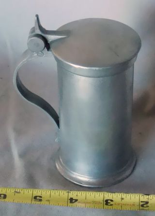 Rare 18th C Antique Cylindrical Pewter Measuring Tankard Lidded French Pony Lion