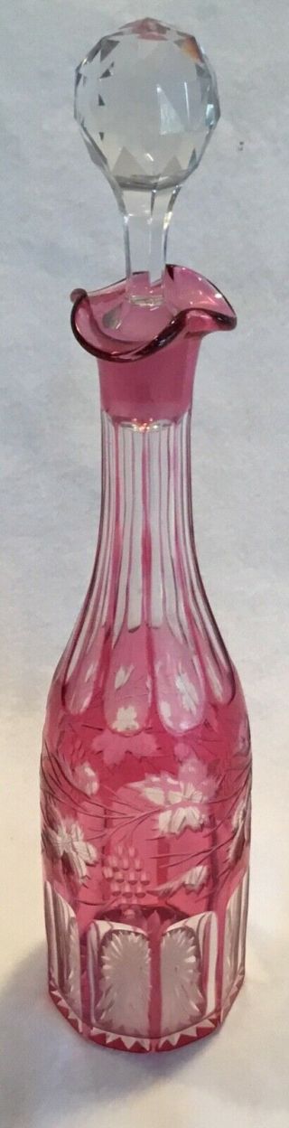 Vintage Or Antique Cranberry Red Cut To Clear Crystal Glass Decanter Baccarat
