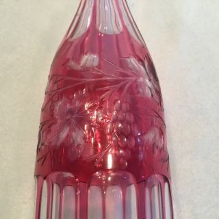 Vintage or Antique Cranberry Red Cut to Clear Crystal Glass Decanter Baccarat 5
