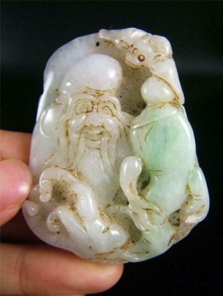 Old Chinese Jadeite Emerald Jade Carved Pendant Netsuke Toggle Buddha