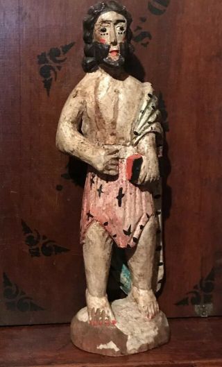 Vintage Primitive Folk Art Hand Carved Painted Wood Jesus Religious Figure