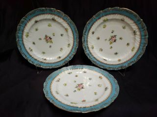 3 Antique Plates 9 5/8 " Made For Tyndale & Mitchell Philadelphia Gold Blue Vguc