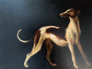 Signed Oil Painting Of A Dog By British Artist David Andrews; Antique Style