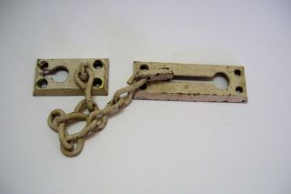 Vintage Security Chain Night Latch Door Lock Brass And Iron With Chippy Paint