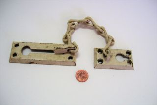 Vintage Security Chain Night Latch Door Lock Brass and Iron with Chippy Paint 2