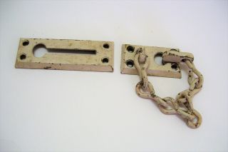 Vintage Security Chain Night Latch Door Lock Brass and Iron with Chippy Paint 3