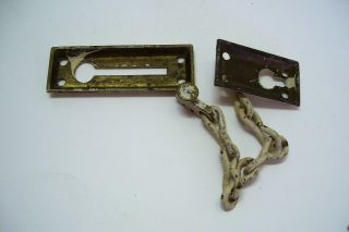 Vintage Security Chain Night Latch Door Lock Brass and Iron with Chippy Paint 4