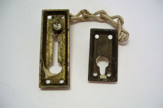 Vintage Security Chain Night Latch Door Lock Brass and Iron with Chippy Paint 5