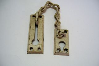 Vintage Security Chain Night Latch Door Lock Brass and Iron with Chippy Paint 6