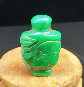 Natural Burma Jadeite Jade Hand - Carved Statue Snuff Bottles Exquisite Green