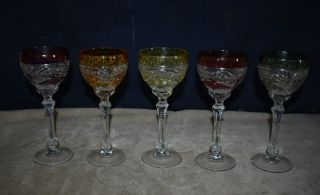 Set Vintage Colored Bohemian Glass Wine Glasses - Goblets - Stemware