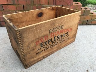 Wooden Explosives Crate Red Diamond Austin Powder Co.  Cleveland Ohio Wood Box