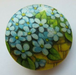 Wonderful Antique Vtg Silk Fabric Textile Button Basket Of Flowers 1 - 1/8 " (k)