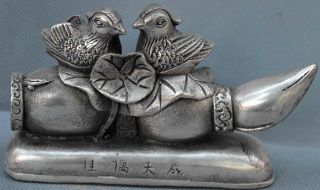 Auspicious Old Collectable Handwork Miao Silver Carve Mandarin Duck Royal Statue