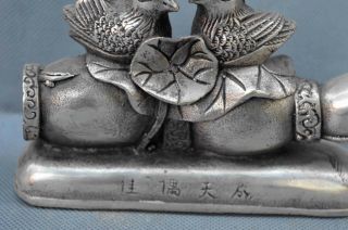Auspicious Old Collectable Handwork Miao Silver Carve Mandarin Duck Royal Statue 3
