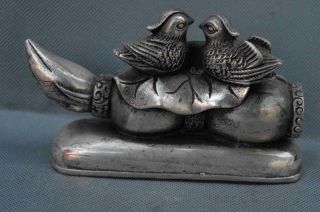 Auspicious Old Collectable Handwork Miao Silver Carve Mandarin Duck Royal Statue 5