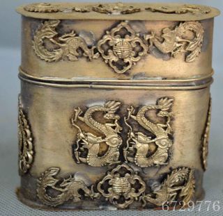 Collectable Auspicious Handwork Miao Silver Carve Dragon Phoenix Toothpick Boxes