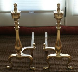Brass Andirons,  Federal Style Antique 18 " Tall,  8 1/2 " Wide,  19 " Deep
