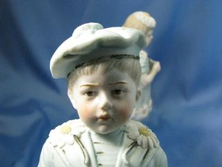 Antique Victorian Piano Baby Bisque Figurines Blue Boy & Girl with Daisies 2