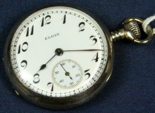 A 33.  Elgin O Size 7 J Sterling Silver Case Circa 1924 Sidewinder Pocket Watch.
