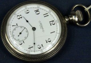 A 31.  Reliance 16 Size 7 Jewel Sterling Silver Case Porcelain Dial Pocket Watch