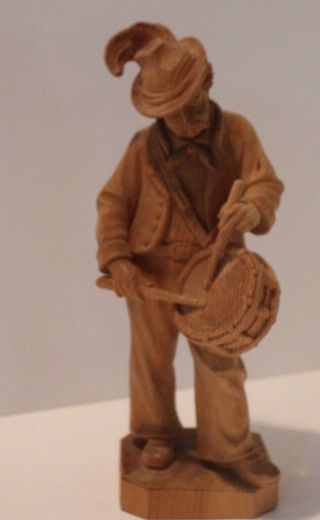 Holz Schnitzerei By Herbert Schultis Wood Carving Drummer Vintage 10.  5 Inches