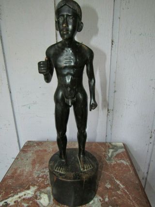 Very Old African Antique Carved Wood Sculpture Of Nude Man
