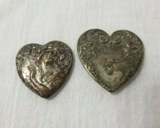 Vintage/antique Set Of 2 Art Nouveau Brass Heart Shaped Button Covers