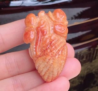 100 Natural Jadeite A Hand - Carved Red Peanut Pendant 908