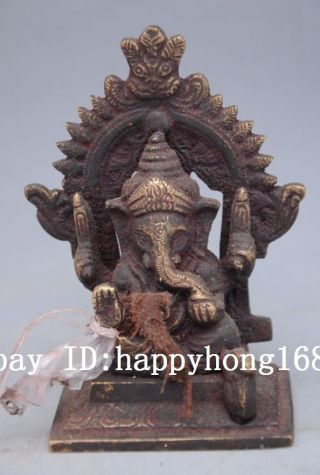 Indian Elephant Lord God Ganesha Brass Statue Sitting Posture Figurine D02