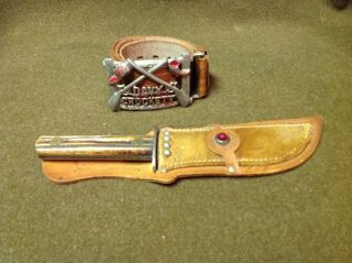 Vintage Davy Crockett Belt,  Buckle,  Knife And Sheath