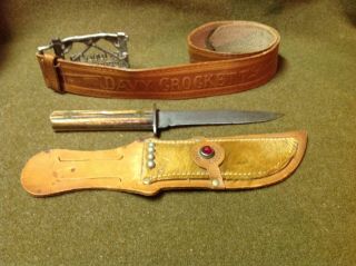 Vintage Davy Crockett Belt,  Buckle,  Knife and Sheath 4