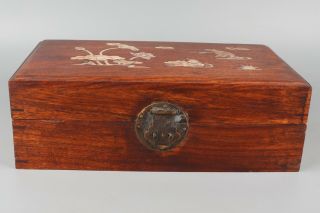 Chinese Exquisite Hand - Carved Wood Mosaic Shell Lotus And Mandarin Ducks Box