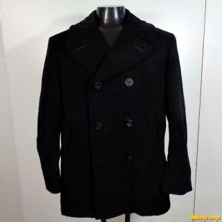 Us Navy 1990 Vintage Desert Storm Era Wool Overcoat Pea Coat Peacoat Mens L 42
