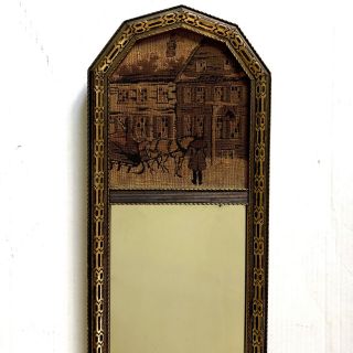 Pier Glass Trumeau Mirror 26” Horse Sleigh Tapestry Picture Vtg Victorian Wood