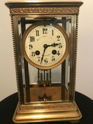 Antique French Regulator Clock 19th C Brass Beveled Glass 19th C