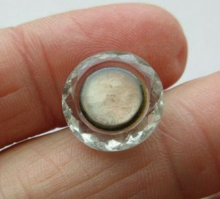 Elegant Old Antique Vtg Faceted Clear Glass Button W/ Mop Shell Center (k)