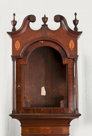 American inlaid flame mahogany grandfather clock case only @ 1810 2